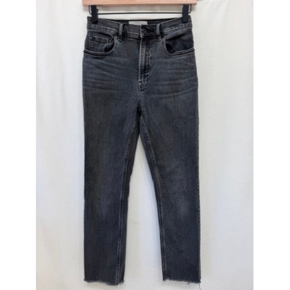 Everlane The Cheeky Jean Faded Black Straight Leg Raw Hem Size 27